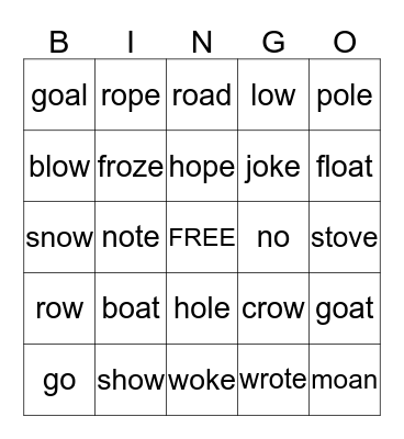 Long O Bingo Card
