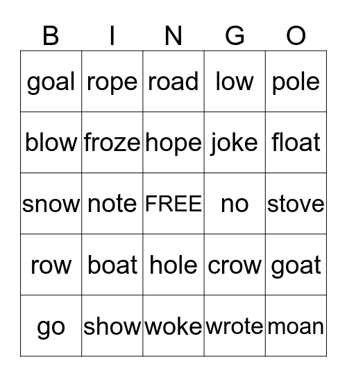 Long O Bingo Card