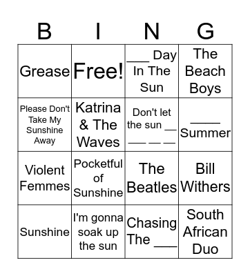 Here Comes The Sun Bingo Card