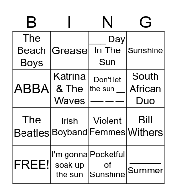 Here Comes The Sun Bingo Card