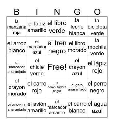 Los Colores Bingo Card