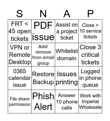 SnapTech Bingo Card