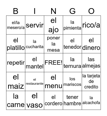 En el restaurante - Buen Viaje 2, Capitulo 2 Bingo Card