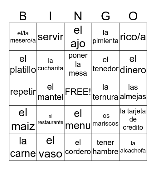 En el restaurante - Buen Viaje 2, Capitulo 2 Bingo Card
