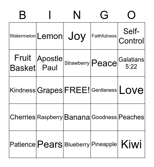 FRUIT OF THE SPIRIT Bingo Card