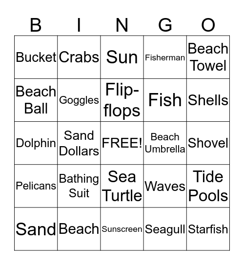 Beach Bingo!!!! Bingo Card