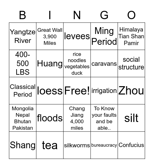 Who Knows About Ancient China????? Bingo Card