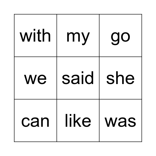 Second Grade Sight Words Bingo Card