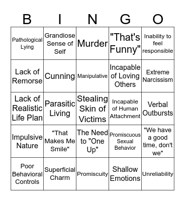 How to Spot a Sociopath Bingo Card