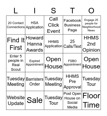 Howard Hanna Fun Month Listo Bingo Card