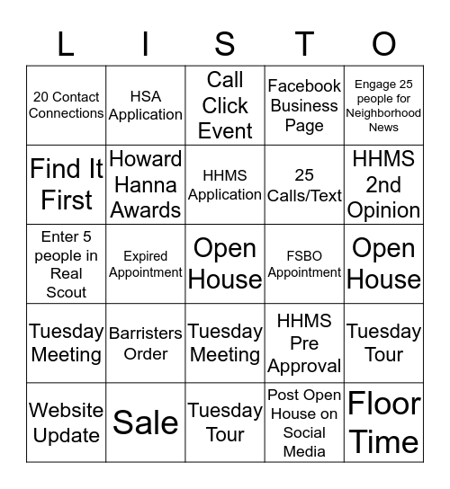 Howard Hanna Fun Month Listo Bingo Card