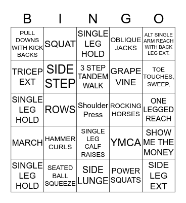 Fitness Bingo Card