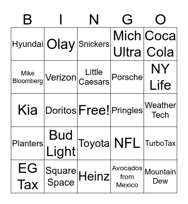 Super Bowl Bingo Card