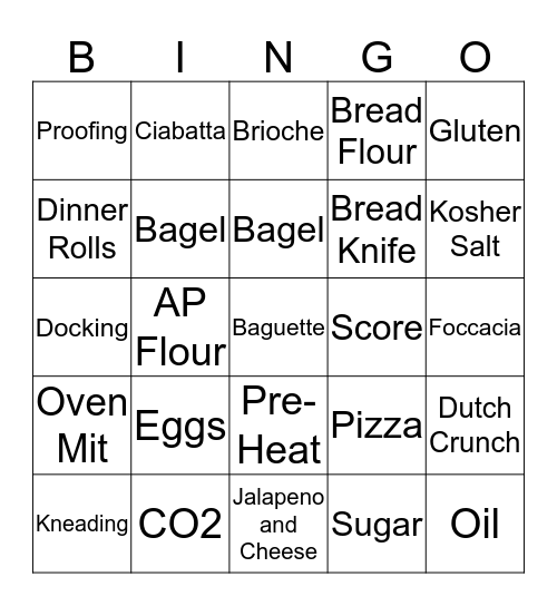 Yeast Bread Bingo Card