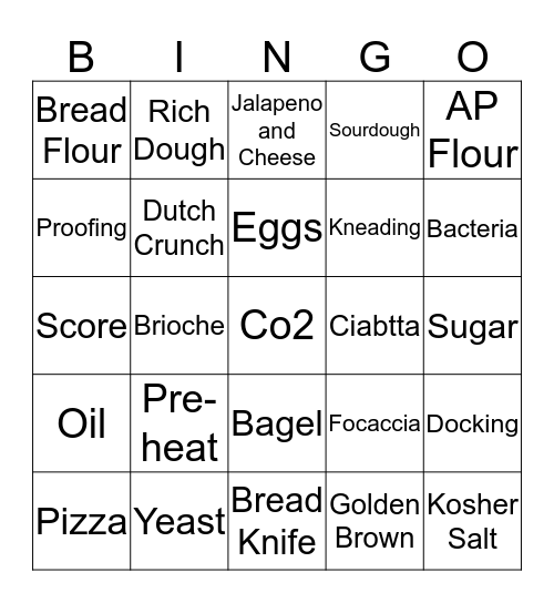 Yeast Bread Bingo Card