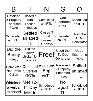 Total Loss - February 2020 Bingo Card
