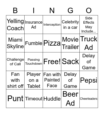 SUPERBOWL BINGO Card