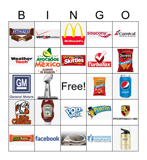 Super Bowl Commercial Bingo  Bingo Card