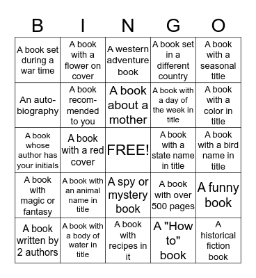 Reading Bingo Card