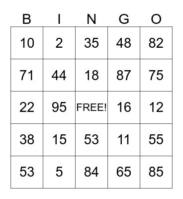 Test Review Bingo Card