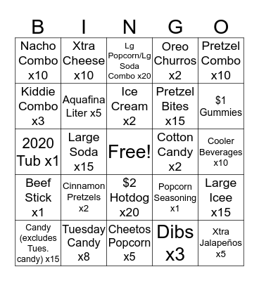 Tuesday Bingo Card