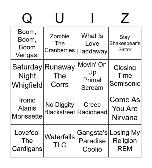 Back to the 1990s Bingo Card