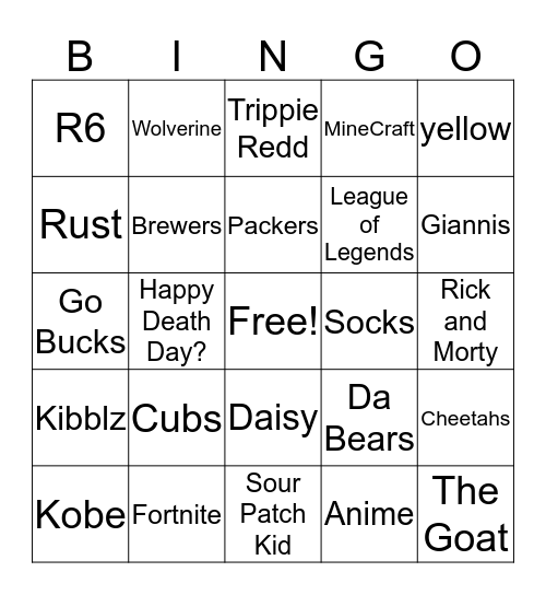 Bingo Wolverine Pack Bingo Card