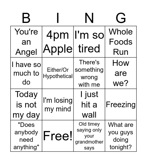 Sammy G Bingo Card