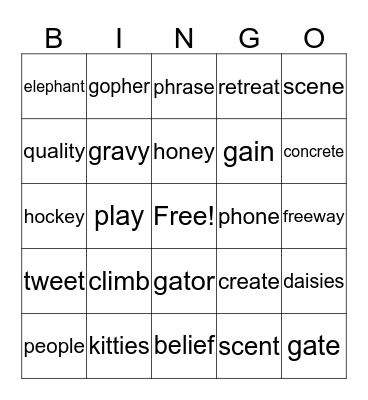 Phonics Review Bingo Card