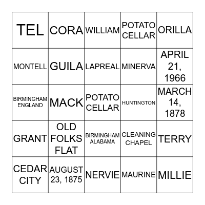 GUYMON FAMILY Bingo Card