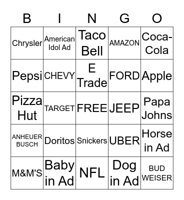 Super Bowl Bingo Card