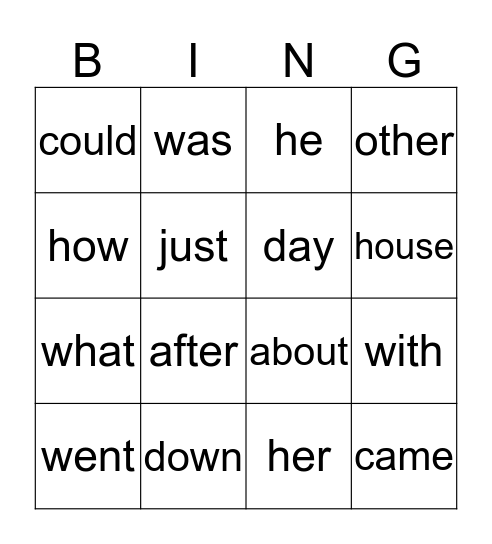 Sight Words 1-20 Bingo Card