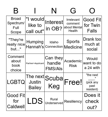 Resident Rank Meeting Bingo! Bingo Card