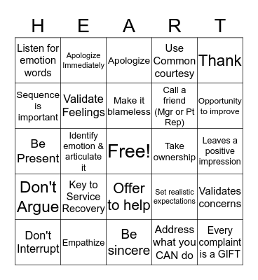 Respond with HEART Bingo Card