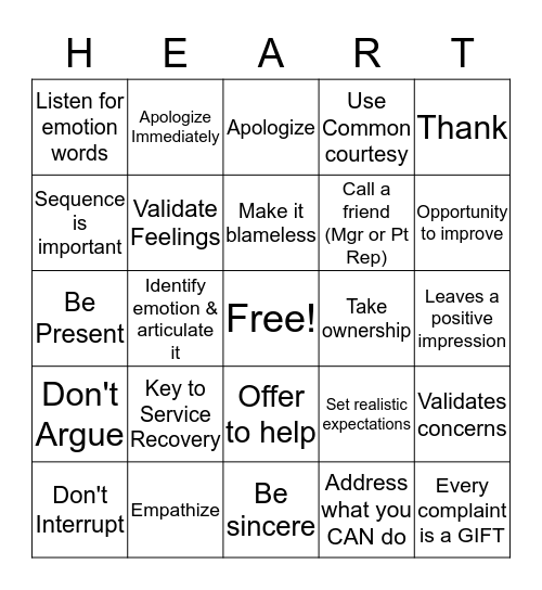 Respond with HEART Bingo Card