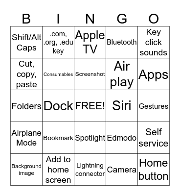 Summer iPad Camp Bingo Card