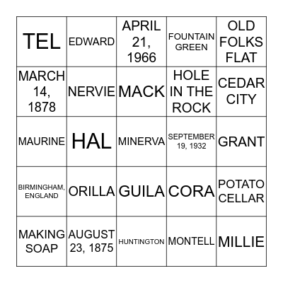 GUYMON FAMILY Bingo Card