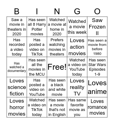 Movie Bingo Card