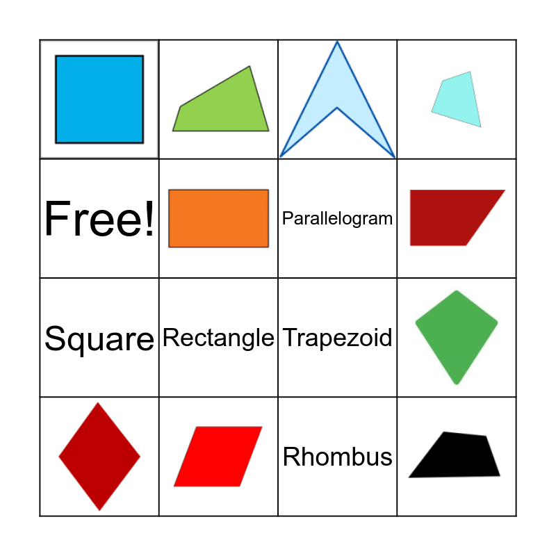 Quadrilateral Bingo Card