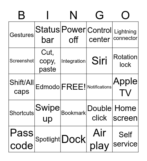Summer iPad Camp Bingo Card