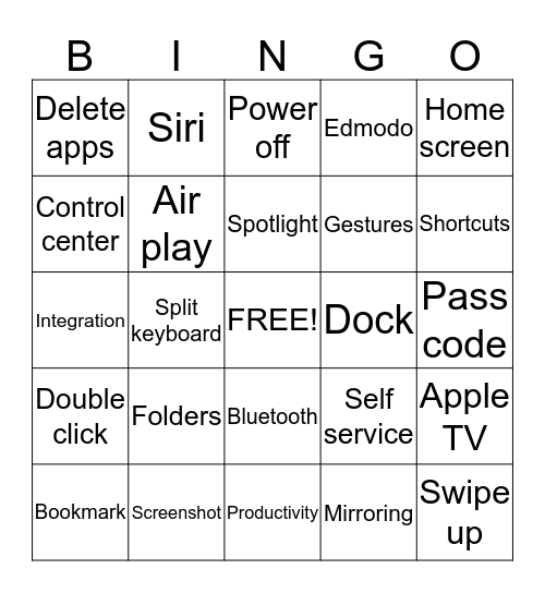 Summer iPad Camp Bingo Card