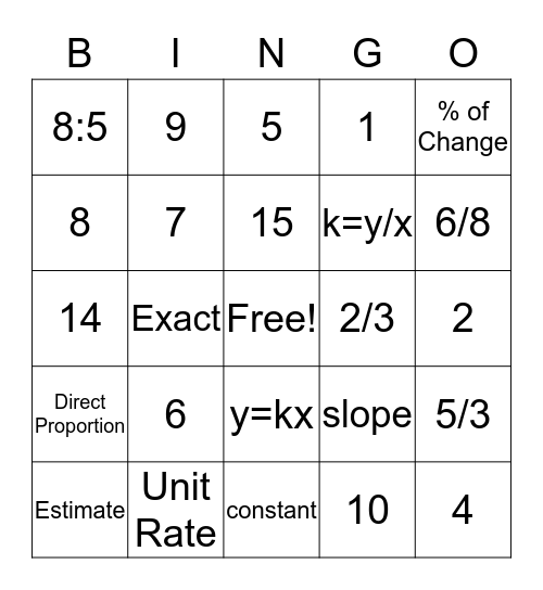 Math Bingo Card