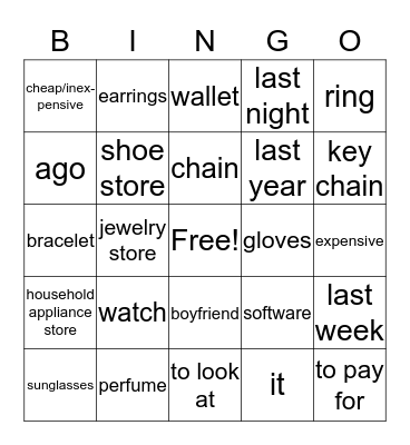 Aut 1B Capt 7B De Compras Bingo Card