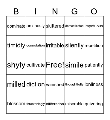 Unit 2 Vocabulary BINGO Card