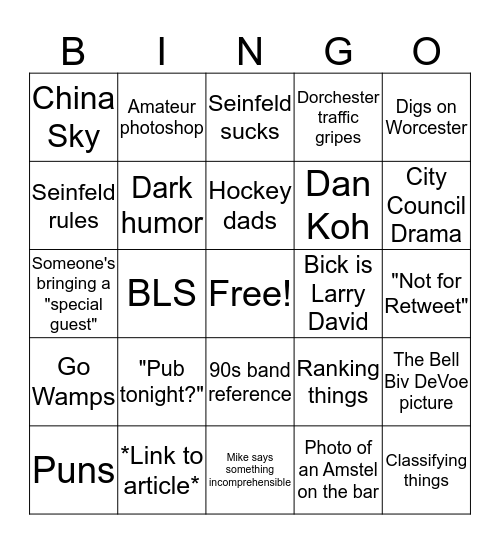 Erie Pub Bingo Card