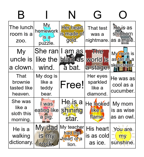 Similes and Metaphors  Bingo Card