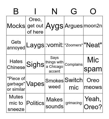 PatRat Bingo Card