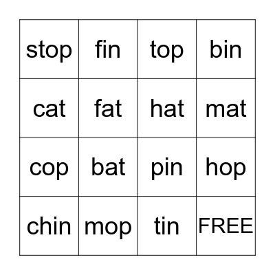 January Word Family Words Bingo Card