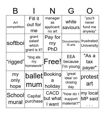 pre-app bingo Card