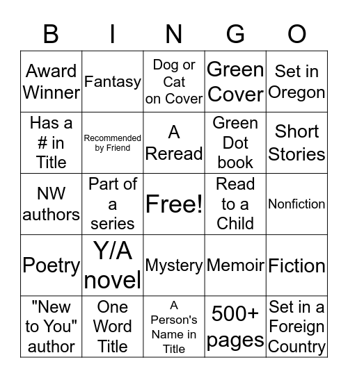 Cannon Beach Library Bingo Card